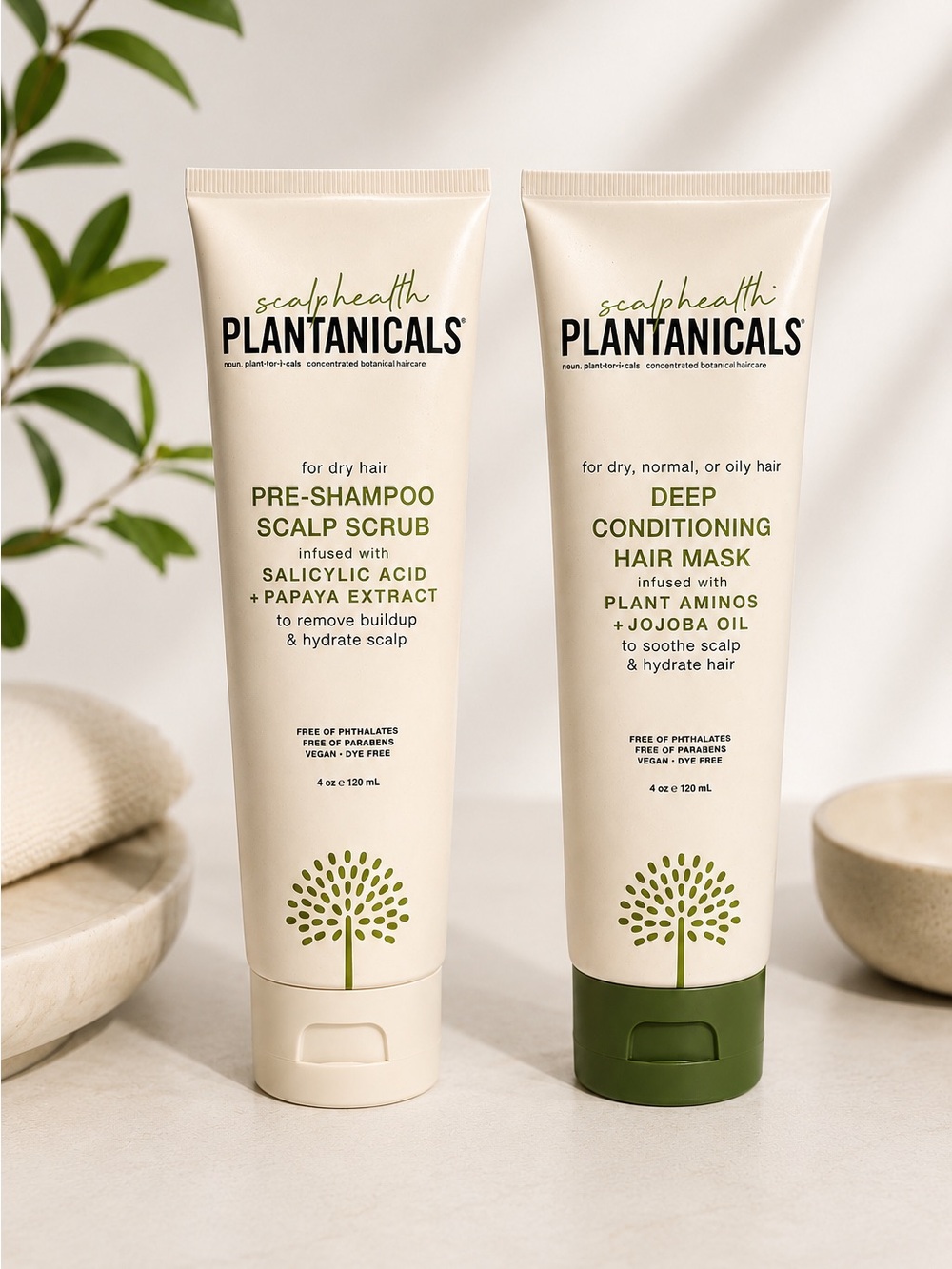 Plantanicals Pre-Shampoo Scalp Scrub & Deep Conditioning Hair Mask 4oz Vegan
